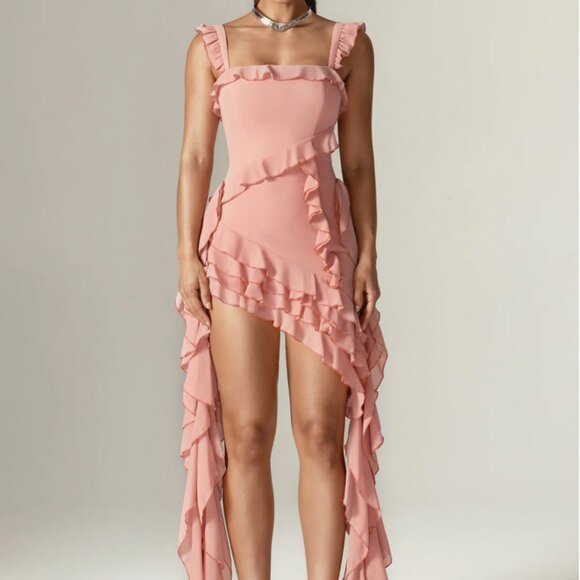 Brand New Alieva LENORA RUFFLE MINI DRESS (BLUSH PINK) - Picture 1 of 10